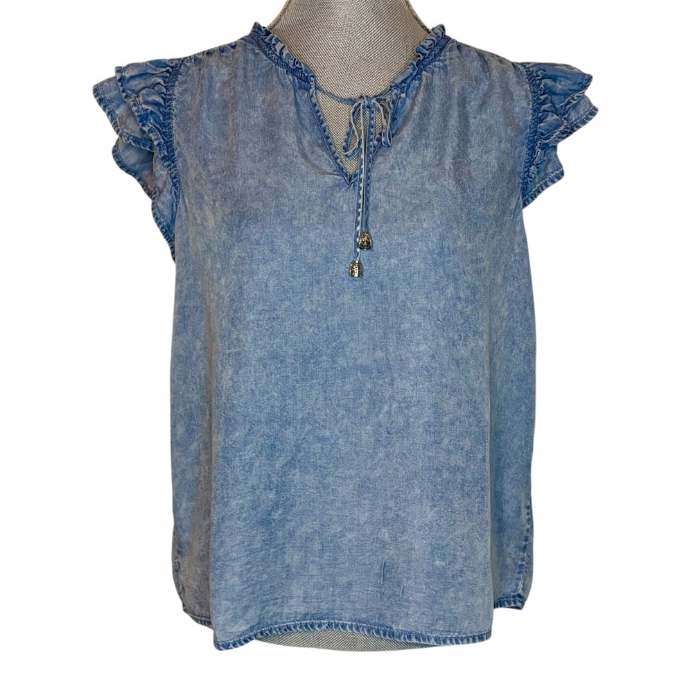Jane + Delancey Chambray Ruffle Sleeve Top-Size Small